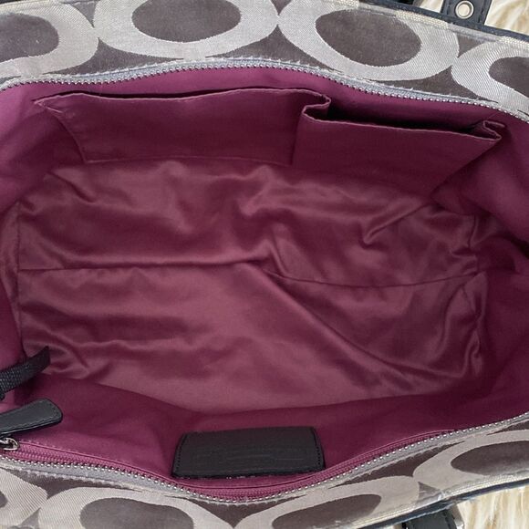 Coach Signature Grey Satin & Leather Shoulder Bag Office siren, Corp Core - Picture 9 of 13